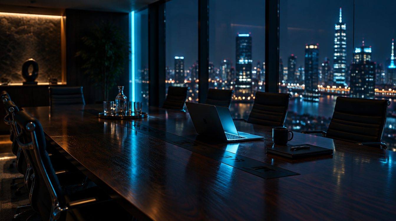 After-hours boardroom looking over the city