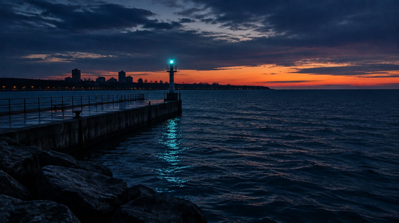Ajax waterfront at dusk