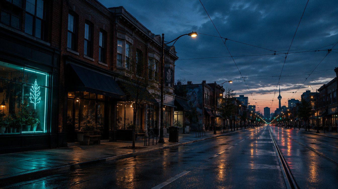 The Danforth in East York at blue hour