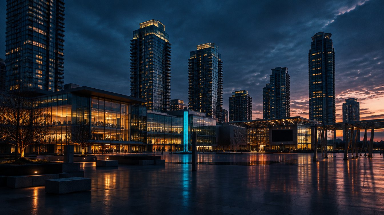 Mississauga City Centre towers at dusk