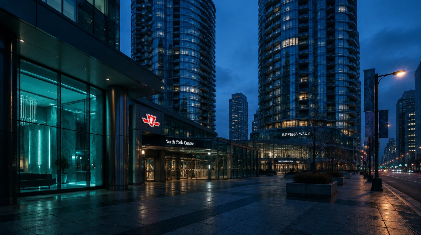 North York Centre at Sheppard and Yonge at blue hour