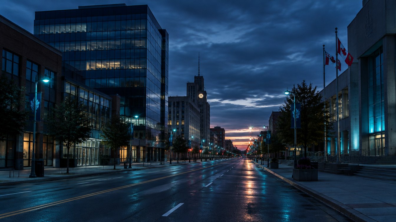 Downtown Oshawa Simcoe Street at dusk