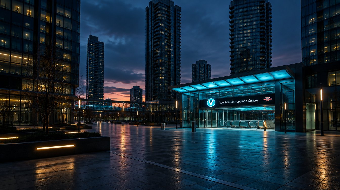 Vaughan Metropolitan Centre plaza at dusk