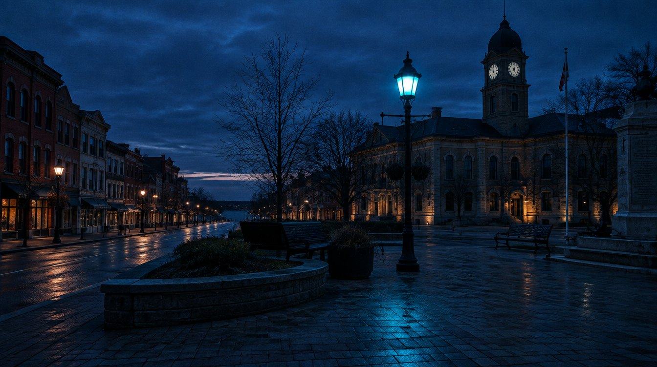 Downtown Whitby Brock Street at blue hour