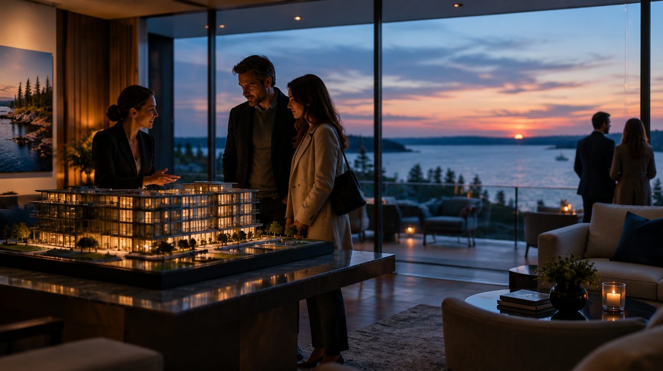 Dusk glass residence with warm interior light